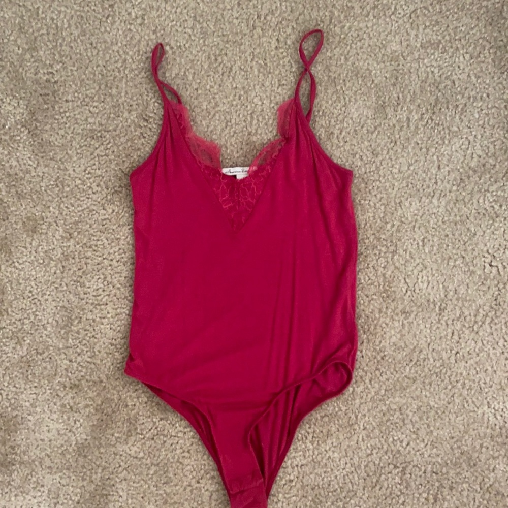 Red one piece with lace detail